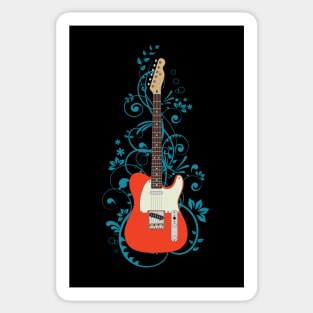 Red T-Style Electric Guitar Flowering Vines Sticker